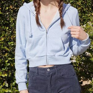 John Galt cropped zip hoodie light blue